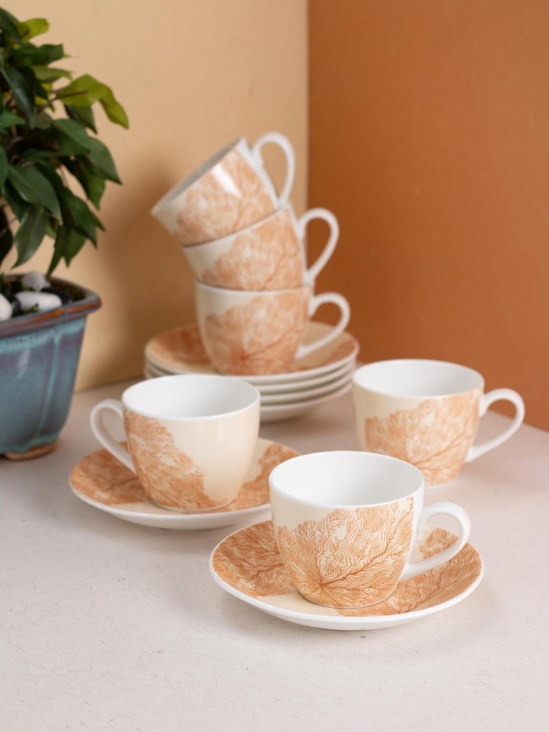 JCPL Fine Ceramic Printed Cup Saucer Set of 12 6 Cups 6 Saucers 180 ml Each Vanilla V414 - Image 1