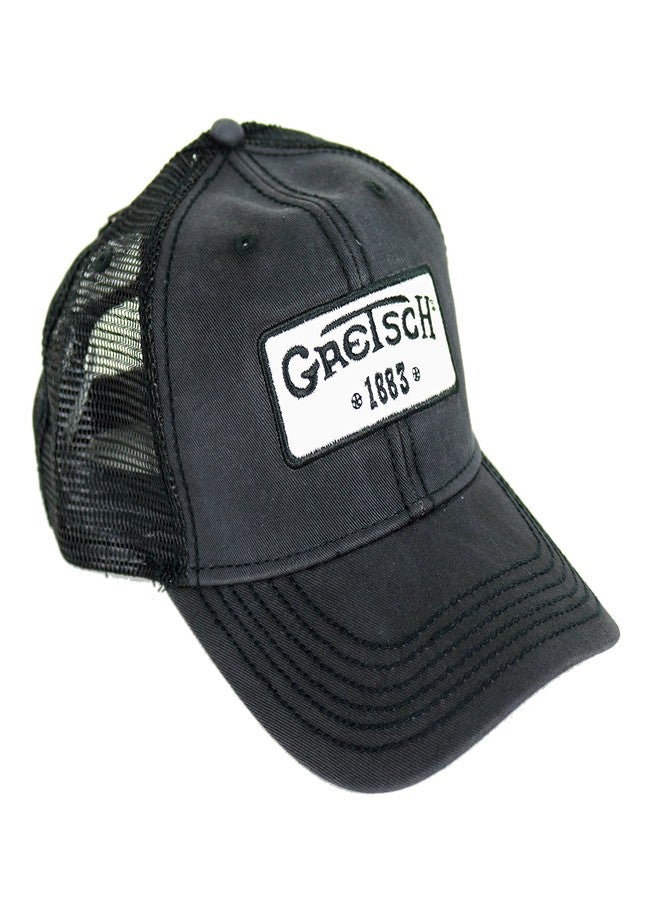 Gretsch Limited Edition Mesh Back Vintage Trucker Hat with 1883 Logo Patch, Adjustable, One Size Fits All, Black - Image 1