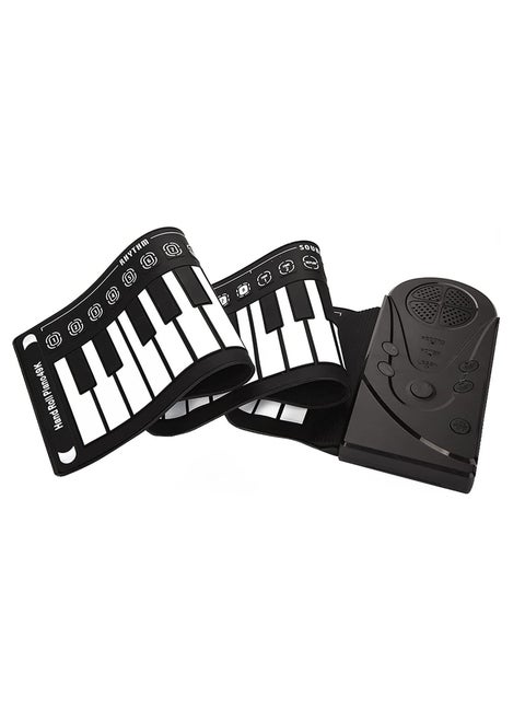 49 Keys Rolling Up Piano, Plastic + Silicone Portable Piano Keyboard for Beginners, Electronic Piano Keyboard Flexible Classic Toy, Hand Roll Piano Keyboard with 6 Demo Songs and 16 Timbres (Black)
