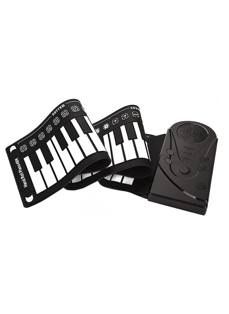 null - 49 Keys Rolling Up Piano, Plastic + Silicone Portable Piano Keyboard for Beginners, Electronic Piano Keyboard Flexible Classic Toy, Hand Roll Piano Keyboard with 6 Demo Songs and 16 Timbres (Black) - Image 1