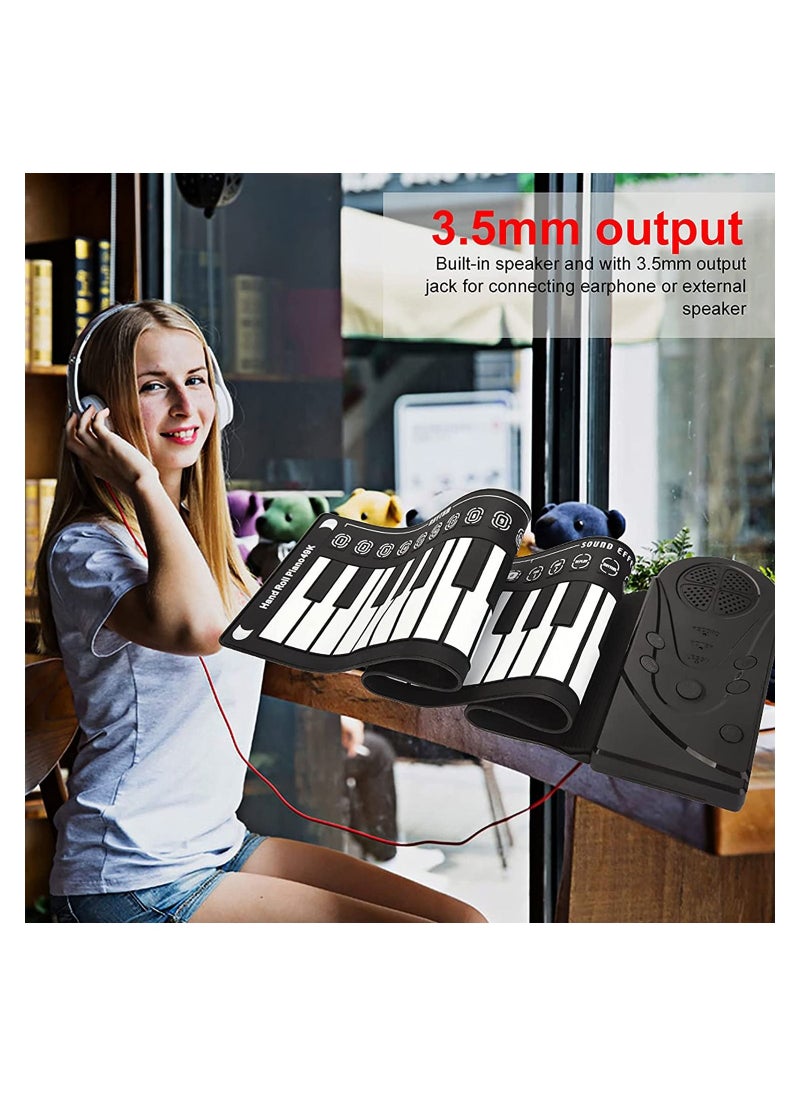 null - 49 Keys Rolling Up Piano, Plastic + Silicone Portable Piano Keyboard for Beginners, Electronic Piano Keyboard Flexible Classic Toy, Hand Roll Piano Keyboard with 6 Demo Songs and 16 Timbres (Black) - Image 1