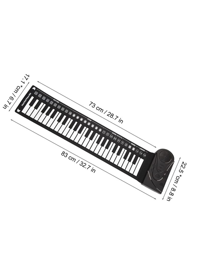 null - 49 Keys Rolling Up Piano, Plastic + Silicone Portable Piano Keyboard for Beginners, Electronic Piano Keyboard Flexible Classic Toy, Hand Roll Piano Keyboard with 6 Demo Songs and 16 Timbres (Black) - Image 1