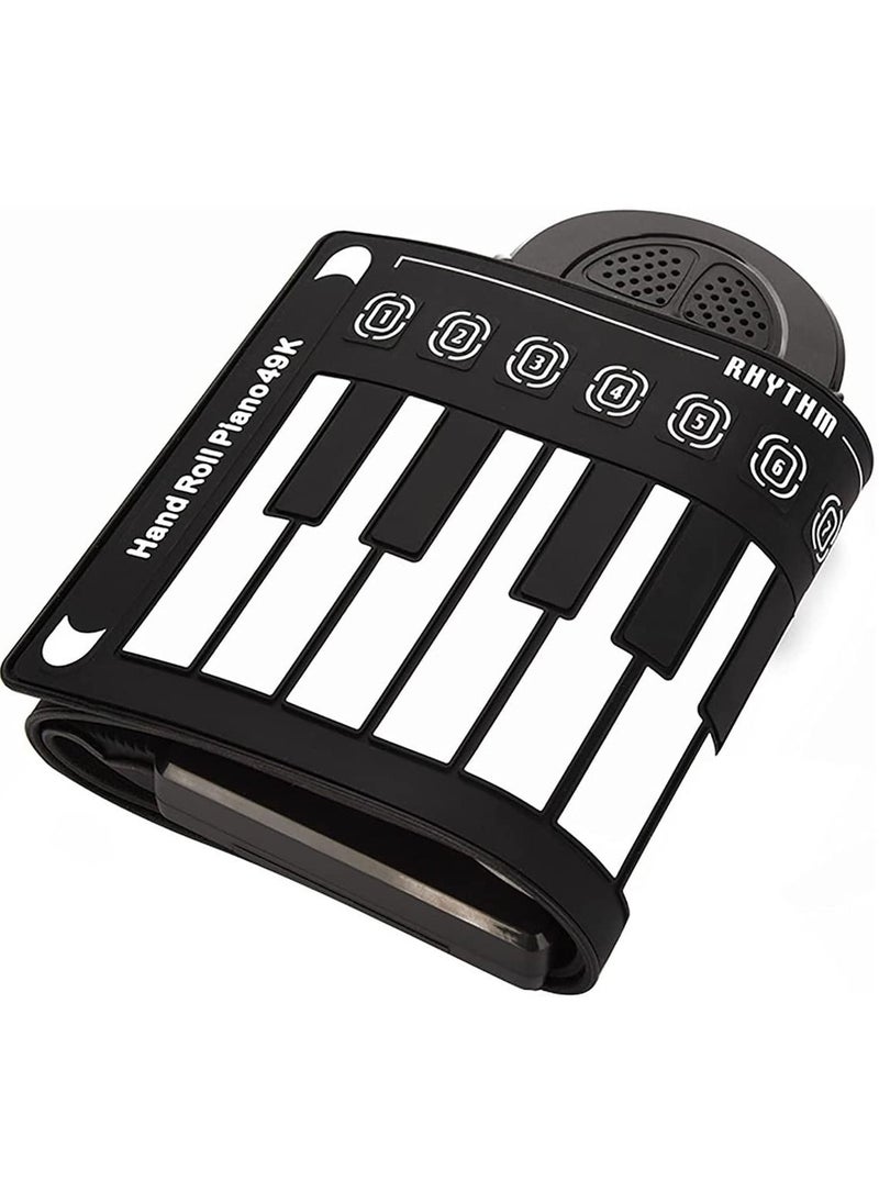 null - 49 Keys Rolling Up Piano, Plastic + Silicone Portable Piano Keyboard for Beginners, Electronic Piano Keyboard Flexible Classic Toy, Hand Roll Piano Keyboard with 6 Demo Songs and 16 Timbres (Black) - Image 1