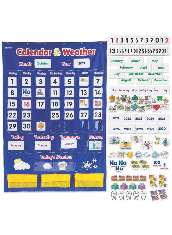 Learning Resources Calendar & Weather Pocket Chart, Calendar for Kids, Classroom Supplies, Homeschool, Set of 136, Ages 3+ - Image 1