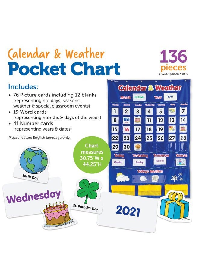Learning Resources Calendar & Weather Pocket Chart, Calendar for Kids, Classroom Supplies, Homeschool, Set of 136, Ages 3+ - Image 5