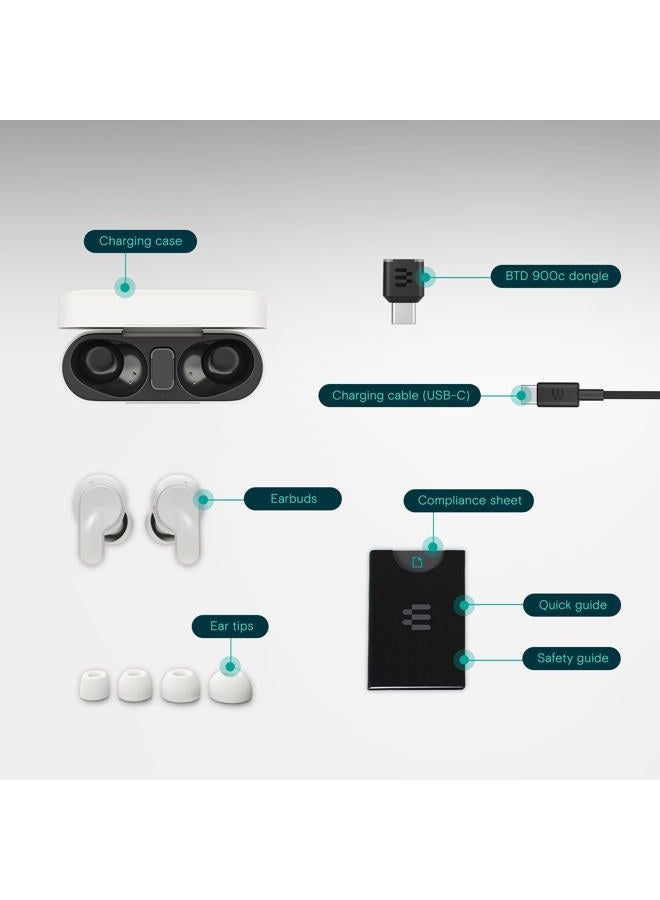 EPOS Adapt E1 White Wireless In-Ear Headphones - Hybrid ANC, Multi-Point Bluetooth, Microsoft Teams & For iPhone Certified, 50H Battery, Wireless Charging, Semi-Open, USB C Dongle IPX5 Waterproof - Image 5