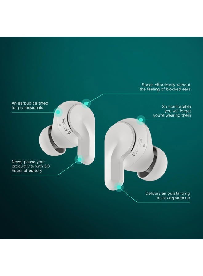 EPOS Adapt E1 White Wireless In-Ear Headphones - Hybrid ANC, Multi-Point Bluetooth, Microsoft Teams & For iPhone Certified, 50H Battery, Wireless Charging, Semi-Open, USB C Dongle IPX5 Waterproof - Image 2