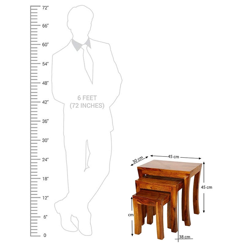 RoseWoodZone RoseWoodZone Furniture Sheesham Wood Nesting Tables Set of 3 Stools for Living Room Brown Finish  - Image 2