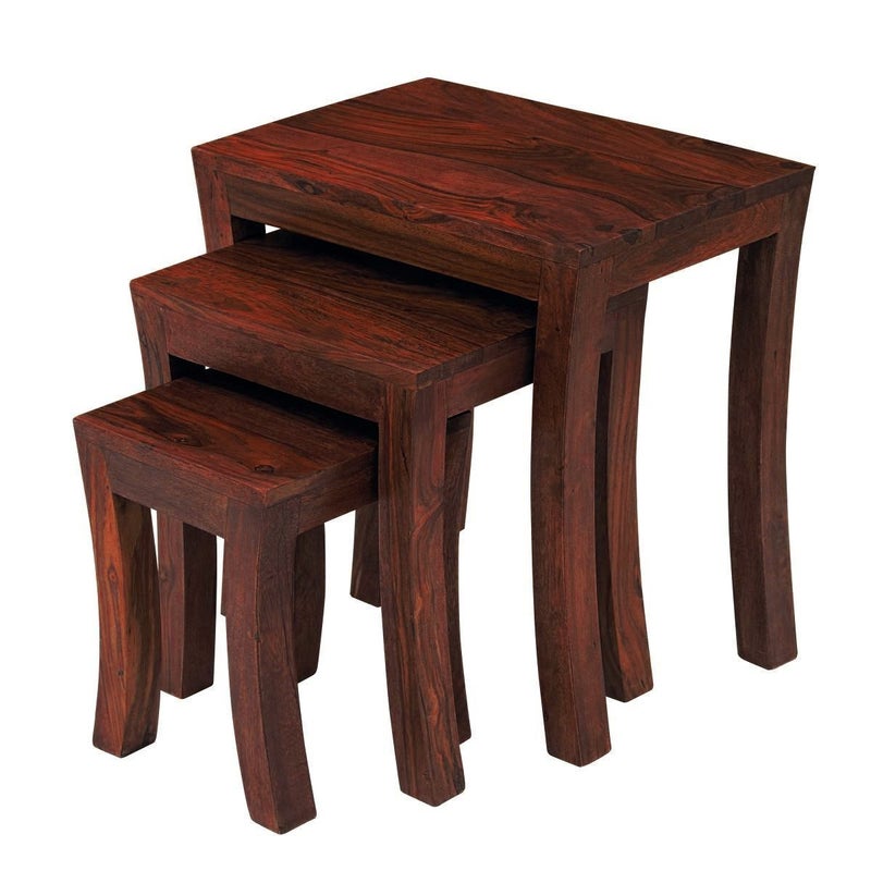 RoseWoodZone RoseWoodZone Furniture Sheesham Wood Nesting Tables Set of 3 Stools for Living Room Brown Finish  - Image 3