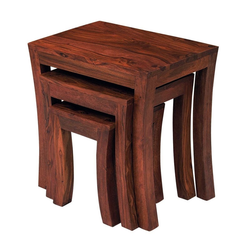 RoseWoodZone RoseWoodZone Furniture Sheesham Wood Nesting Tables Set of 3 Stools for Living Room Brown Finish  - Image 4