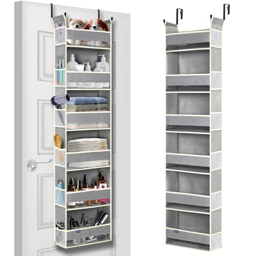 roomtalk Over The Door Organizer 6Shelves and 12 Side Pockets Over The Door Storage for Bathroom Bedroom Nursery Hanging Door Organizers for Baby Diapers and Kids Toys 13x5x54 Grey