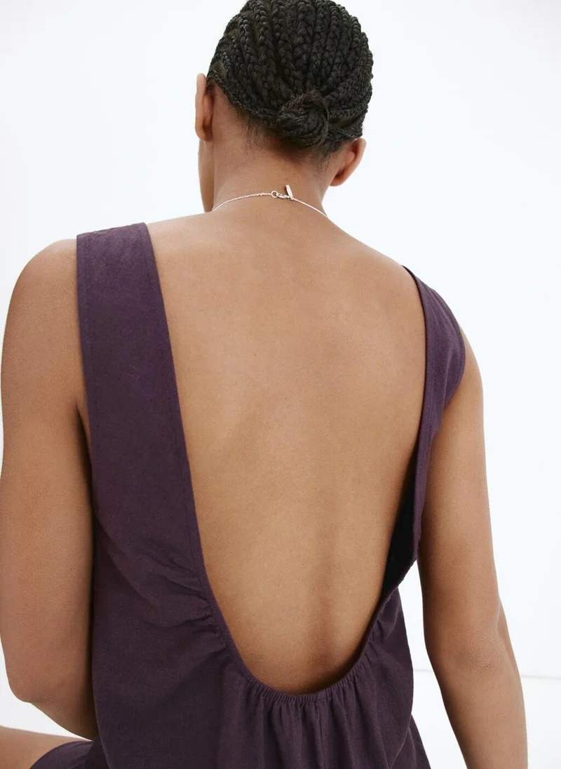 Mango 65-MORADO Open-Back Linen Romper for Women | Best Price UAE