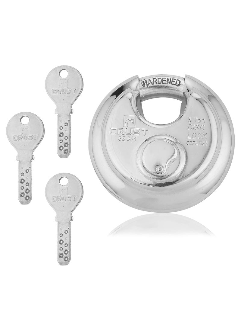 BlueSpace BLUE SPACE Stainless Steel Locks Key Disc Padlock 90Mm Silver Polished Finish  - Image 1