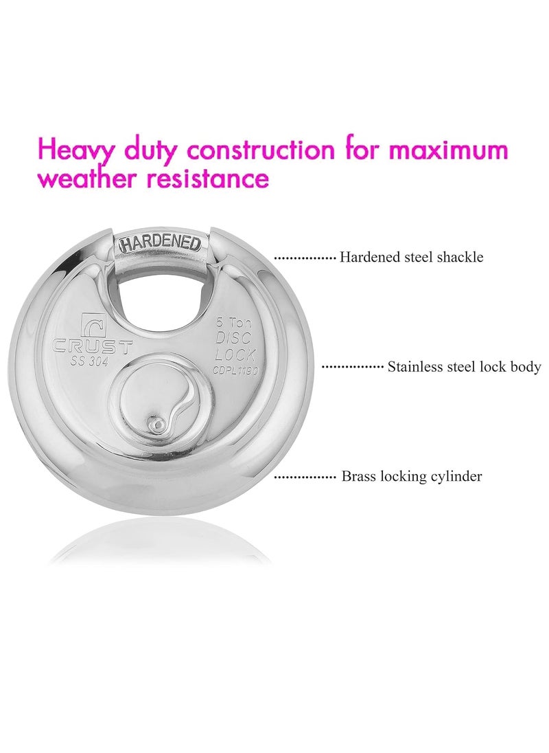 BlueSpace BLUE SPACE Stainless Steel Locks Key Disc Padlock 90Mm Silver Polished Finish  - Image 2