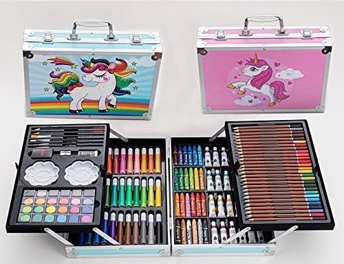 D J ENTERPRISE 145Pcs Professional Art Set- Drawing Painting Sketching Colouring Set- All in 1 Art Set Includes Oil Pastels, Colour Pencils & Pens, Water Colours Unicorn Design Aluminium Case - Image 1
