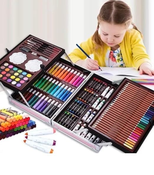 D J ENTERPRISE 145Pcs Professional Art Set- Drawing Painting Sketching Colouring Set- All in 1 Art Set Includes Oil Pastels, Colour Pencils & Pens, Water Colours Unicorn Design Aluminium Case - Image 3
