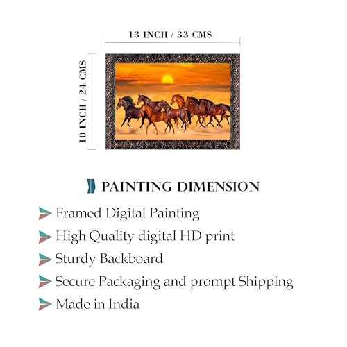 Indianara Vastu Runing Seven Horses Painting With Frame 13 Inches X 10 Inches (Style 12) - Image 2