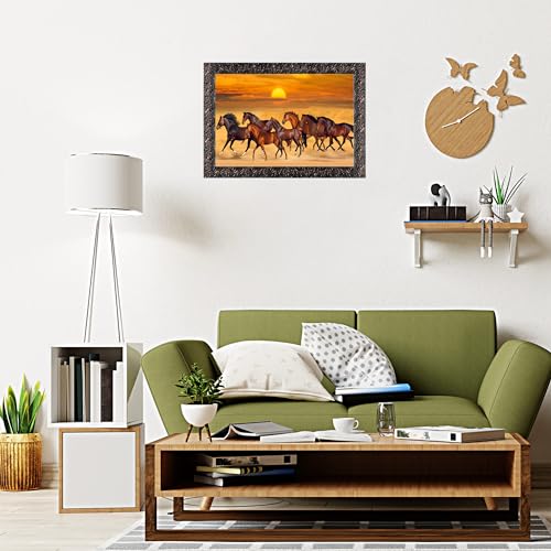 Indianara Vastu Runing Seven Horses Painting With Frame 13 Inches X 10 Inches (Style 12) - Image 4