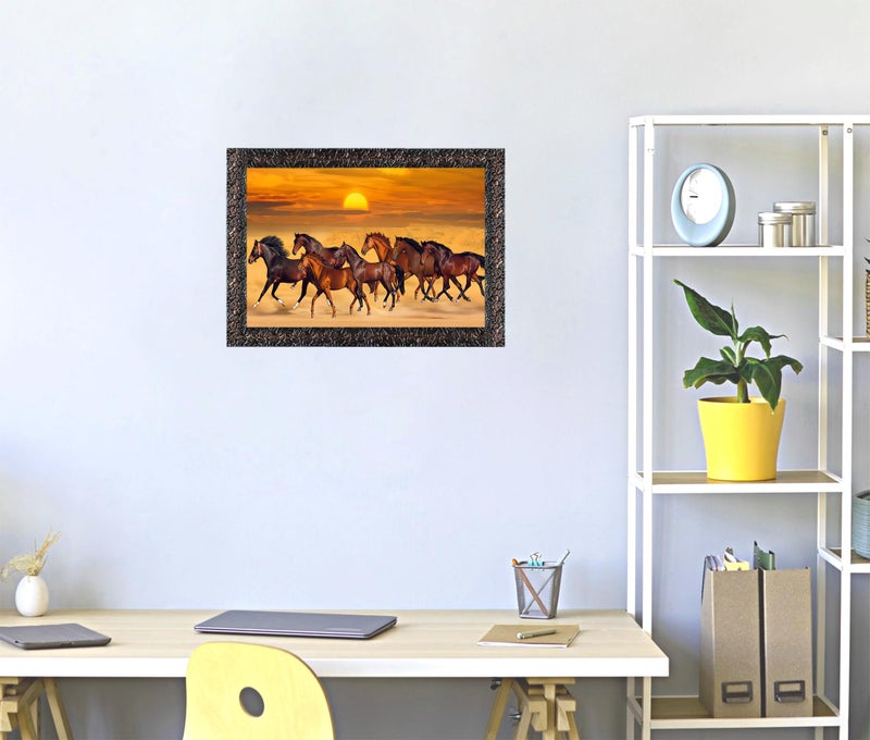 Indianara Vastu Runing Seven Horses Painting With Frame 13 Inches X 10 Inches (Style 12) - Image 3