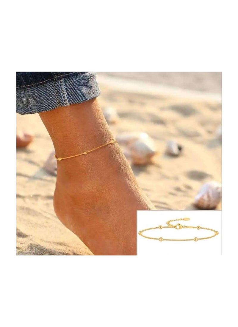 Luxuria 316L Stainless Steel Anklet 18K Gold Plated Simple Snake Bead Chain Hip Hop Punk Fashion Luxury Jewelry for Women Gift  - Image 5
