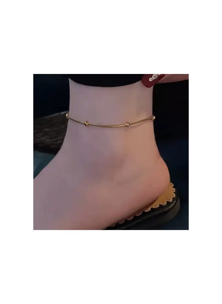 لاكجيريا خلخال ستانلس ستيل 316L مطلي بالذهب عيار 18 قيراط سلسلة خرز ثعبان بسيطة هيب هوب بانك مجوهرات عصرية فاخرة للنساء هدية - Image 2