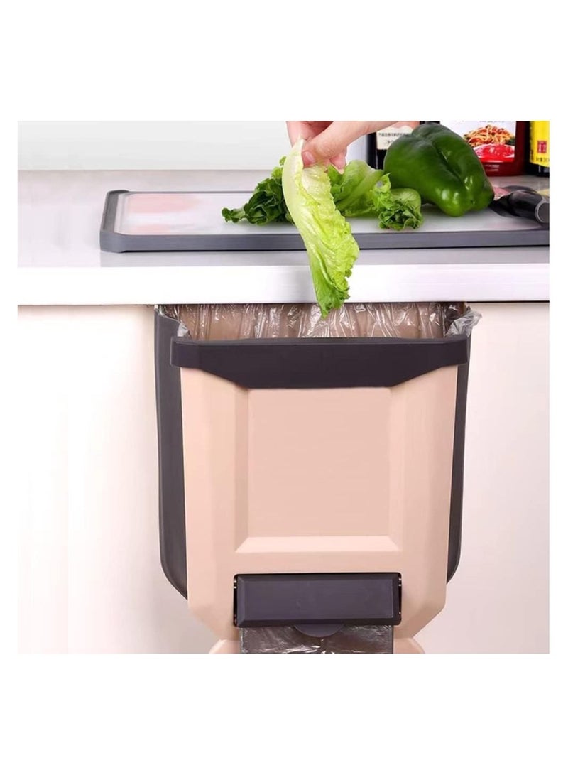 Hanging Trash Can, 9L/2.4 Gallon Collapsible Trash Can, Trash Basket, Portable Travel Trash Can Holder for Home, Outdoor, Office Car, Brown