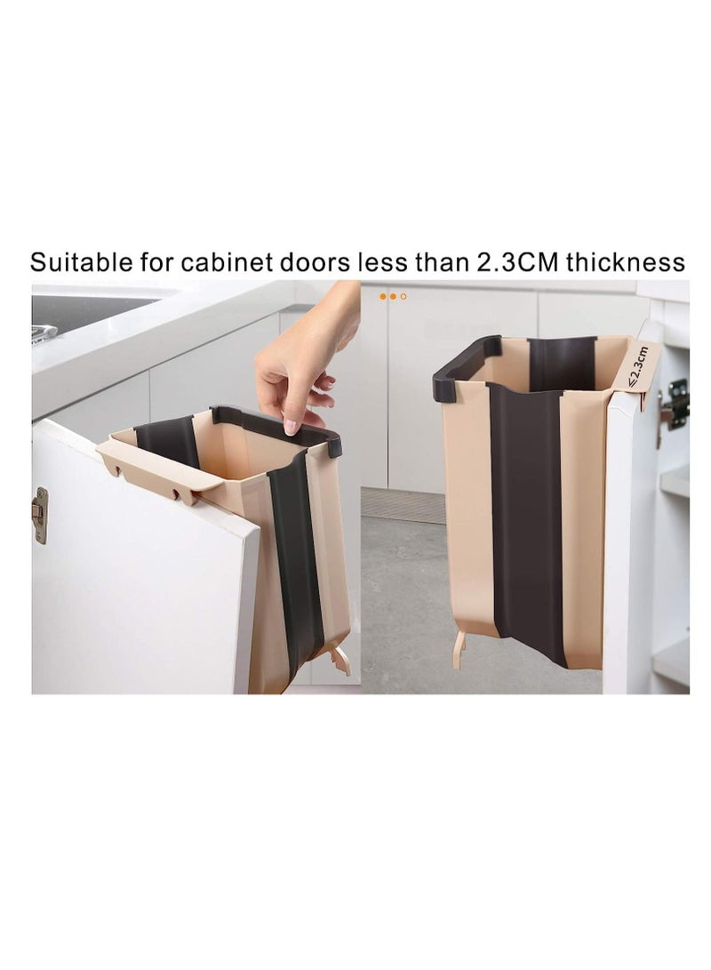 Hanging Trash Can, 9L/2.4 Gallon Collapsible Trash Can, Trash Basket, Portable Travel Trash Can Holder for Home, Outdoor, Office Car, Brown