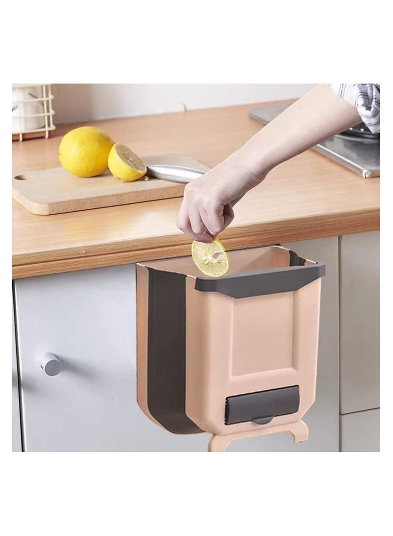 Hanging Trash Can, 9L/2.4 Gallon Collapsible Trash Can, Trash Basket, Portable Travel Trash Can Holder for Home, Outdoor, Office Car, Brown