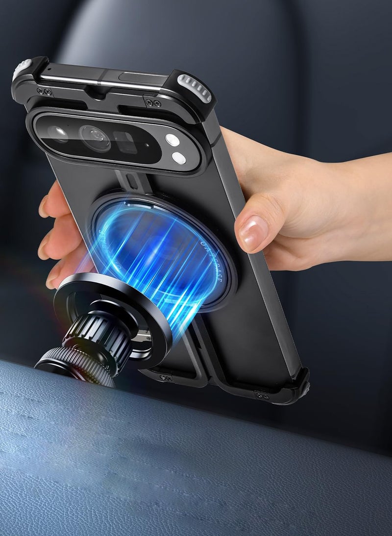 general For Google Pixel 9 / Pixel 9 Pro Case, Magnetic Mobile Phone Case with 360° Rotating Magnetic Stand, High Metal Aluminium Frameless Shockproof Protective Case for Google Pixel 9 Pro Case - Image 4