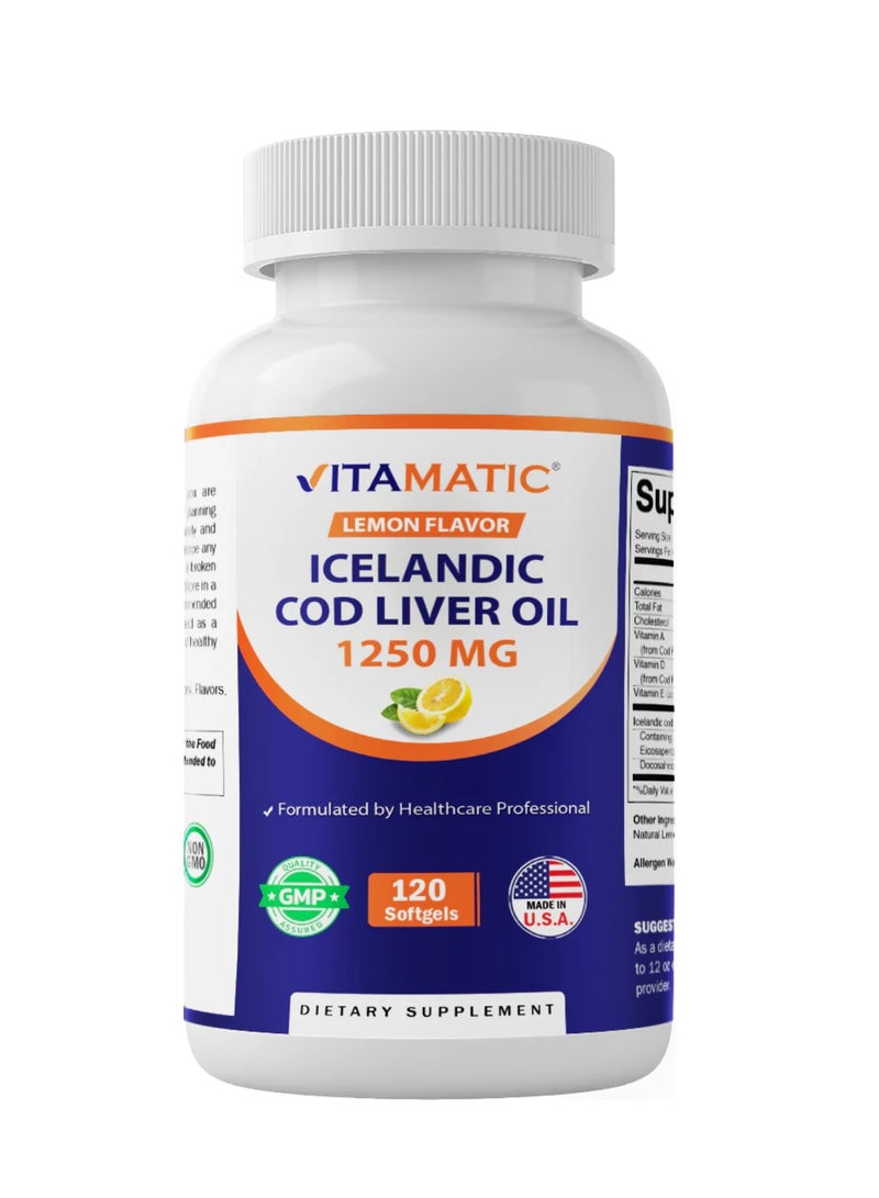 فيتاماتيك زيت كبد سمك القد الأيسلندي، بنكهة الليمون، ١٢٠ كبسولة هلامية