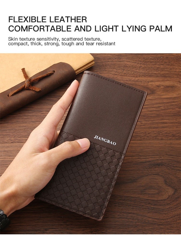 جيانغ بي أو محفظة رجالية طويلة - محفظة جلدية PU منقوشة منسوجة على الطراز الكوري مع خاصية حجب RFID، محفظة رفيعة قابلة للطي مضادة للسرقة، حقيبة كلاتش أنيقة غير رسمية للرجال - Image 4