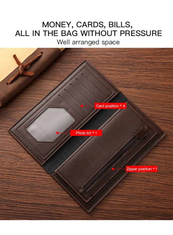 جيانغ بي أو محفظة رجالية طويلة - محفظة جلدية PU منقوشة منسوجة على الطراز الكوري مع خاصية حجب RFID، محفظة رفيعة قابلة للطي مضادة للسرقة، حقيبة كلاتش أنيقة غير رسمية للرجال - Image 3