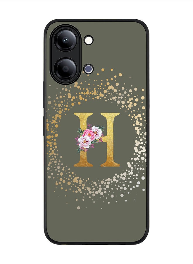 Stylizedd For vivo Y05 4G / Y6t 5G Case,Slim fit Camera Protection, Shockproof Thin Phone cover  - Custom Monogram Floral - H  (Olive Green ) - Image 1