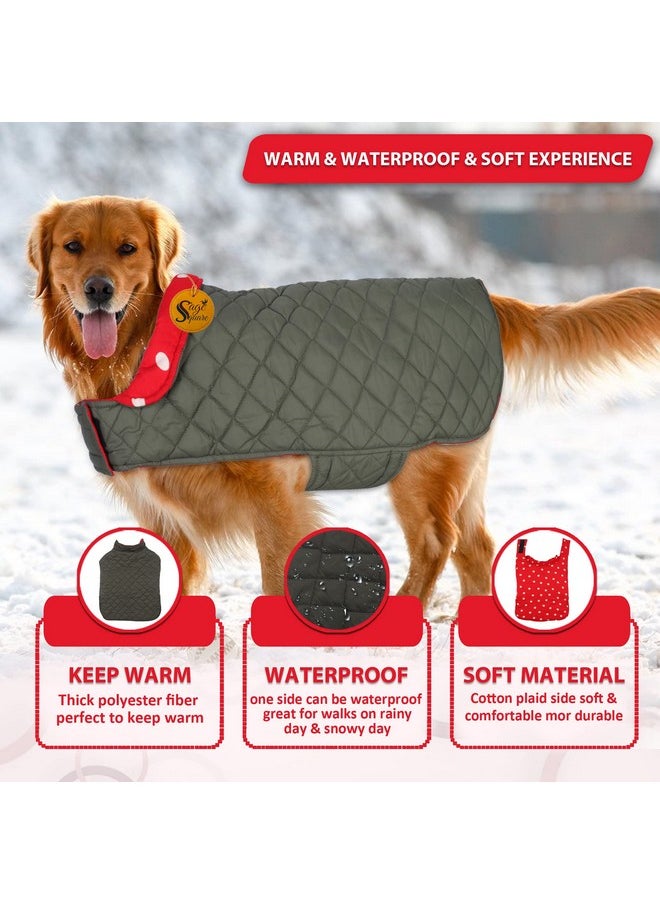 Sage Square Dog Fleece Jacket Reversible Dog Vest Waterproof, Windproof Cold Weather Dog Clothes Pet Apparel For Dogs (Red And Grey) (Small-Medium) (16 Inches)  - Image 2