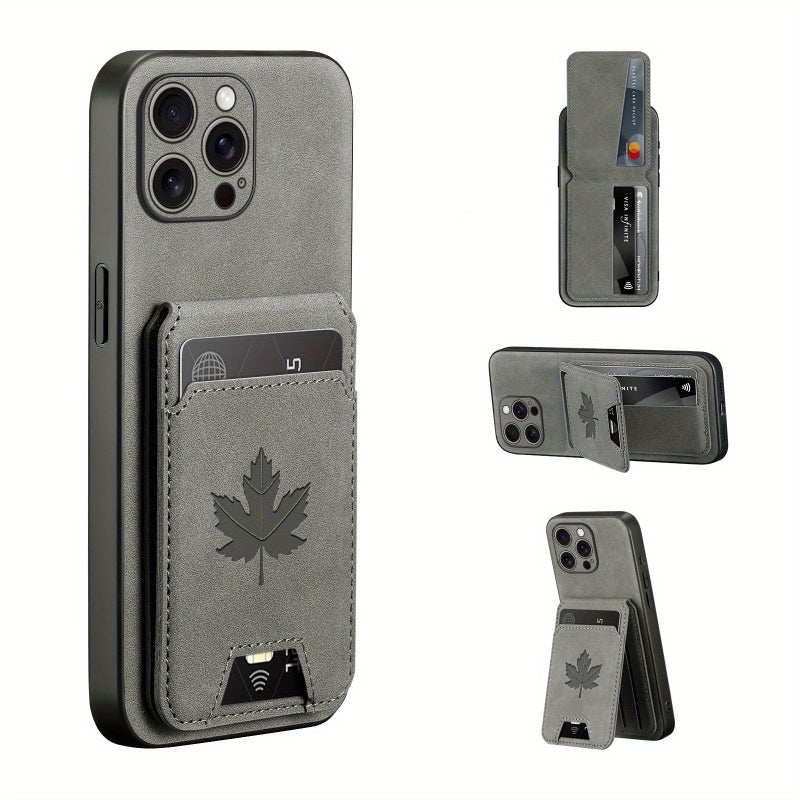 حافظة هاتف من الجلد الرمادي PU مع حامل للبطاقات وحامل قائم لهاتف iPhone 11 Pro Max - Image 1