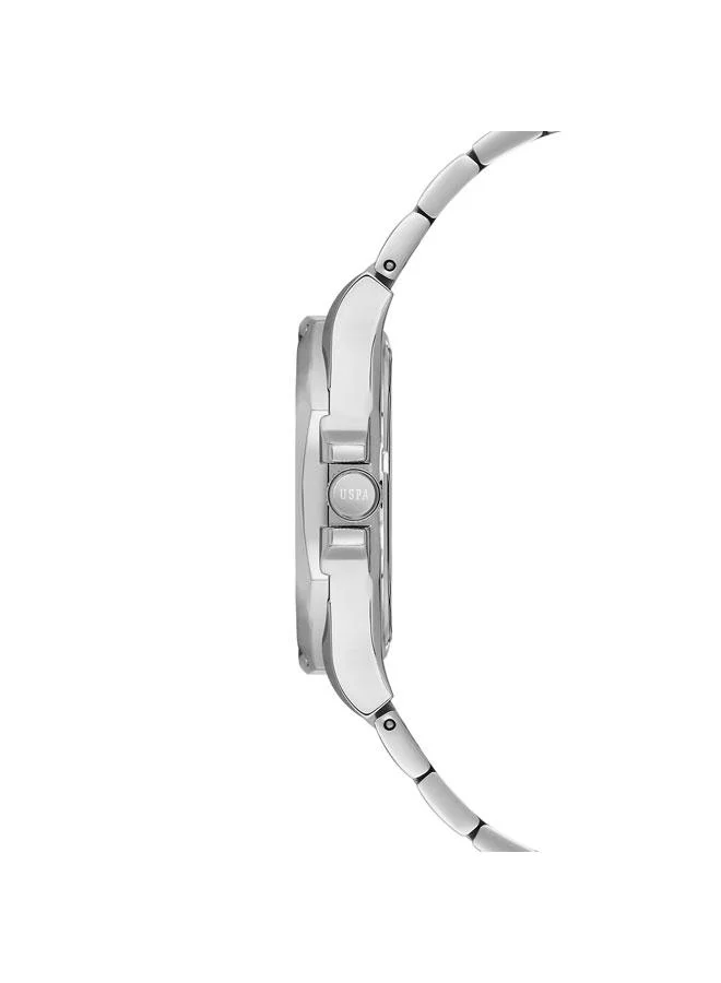 يو اس بولو اسن ساعة نسائية فضية بسوار ستانلس ستيل وميناء أخضر بعقارب  مم