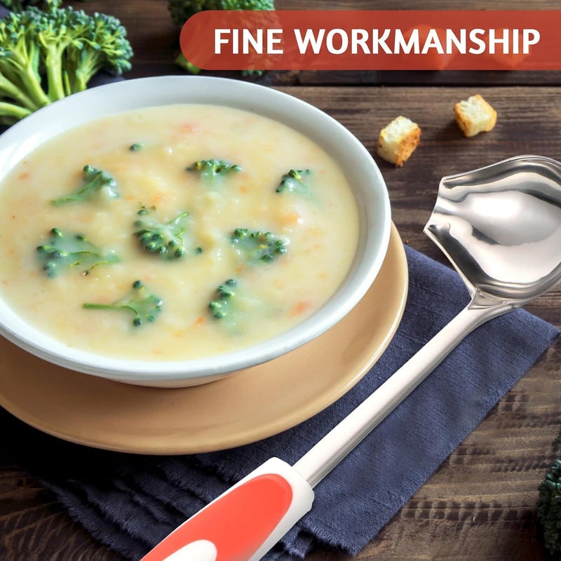 Stainless Steel Gravy Spoon with Non-slip Handle and Angled Pouring Spout, Polished Sauce Ladle for Home and Restaurant Use, Orange Accent - Image 4
