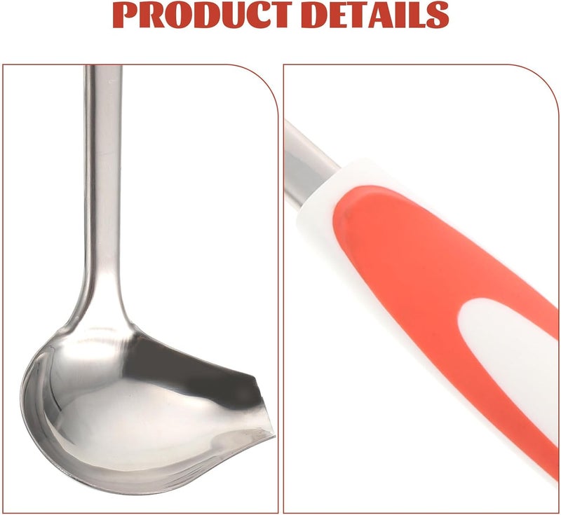 Stainless Steel Gravy Spoon with Non-slip Handle and Angled Pouring Spout, Polished Sauce Ladle for Home and Restaurant Use, Orange Accent - Image 2