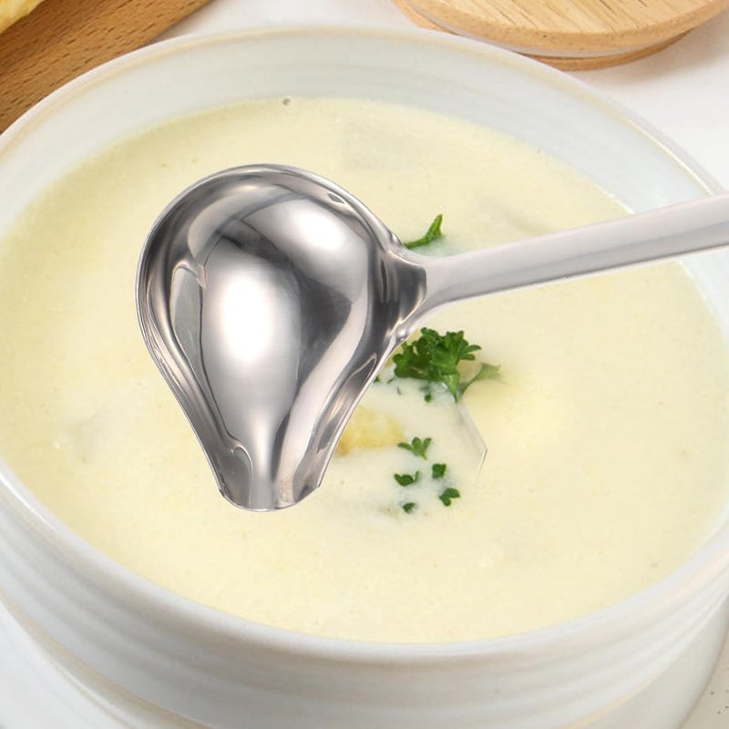 Stainless Steel Gravy Spoon with Non-slip Handle and Angled Pouring Spout, Polished Sauce Ladle for Home and Restaurant Use, Orange Accent - Image 5