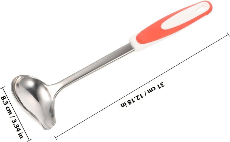 Stainless Steel Gravy Spoon with Non-slip Handle and Angled Pouring Spout, Polished Sauce Ladle for Home and Restaurant Use, Orange Accent - Image 1