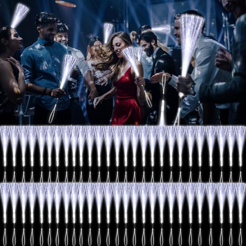 YOFOBU 60 PCS White Fiber Optic Wands Glow Fiber Wands Bulk LED Light Up Wands with 3 Flashing Modes LED Flashing Sticks for Halloween Christmas Valentines Day July 4th Wedding Bridal Shower Birthday - Image 1