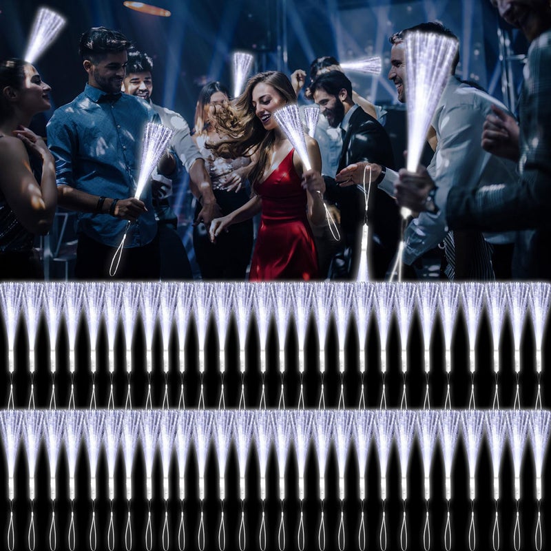 YOFOBU 60 PCS White Fiber Optic Wands Glow Fiber Wands Bulk LED Light Up Wands with 3 Flashing Modes LED Flashing Sticks for Halloween Christmas Valentines Day July 4th Wedding Bridal Shower Birthday - Image 3