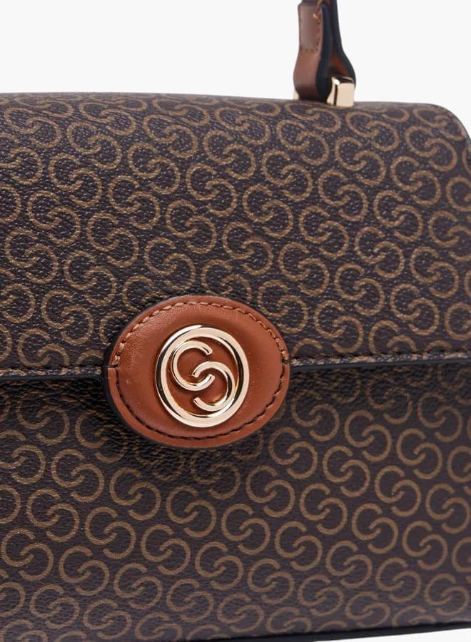 Celeste Women Monogram Print Satchel Bag with Button Closure and Adjustable Strap