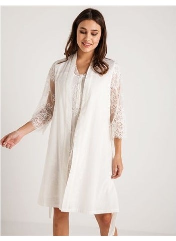 Magic Form - 26414 Koton Lace Dressing Gown Nightgown Set - Ecru - Image 1