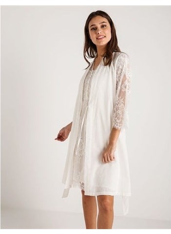 Magic Form - 26414 Koton Lace Dressing Gown Nightgown Set - Ecru - Image 1