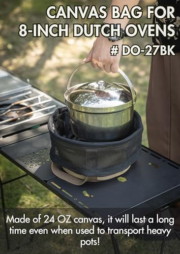 camping moon CAMPINGMOON Dutch Oven Bag Heavy Duty Canvas Carry Case Cast Iron Camping Cookware Round Storage 8 Inch Dutch Oven Flat Bottom No Legs DO27BK - Image 3