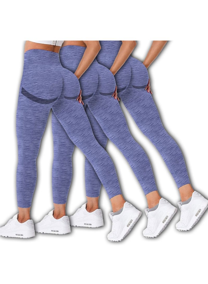 MARGOUN 3 Pack Of Women Seamless Legging Tummy Control High Waist Workout Gym Yoga Pants XL Blue