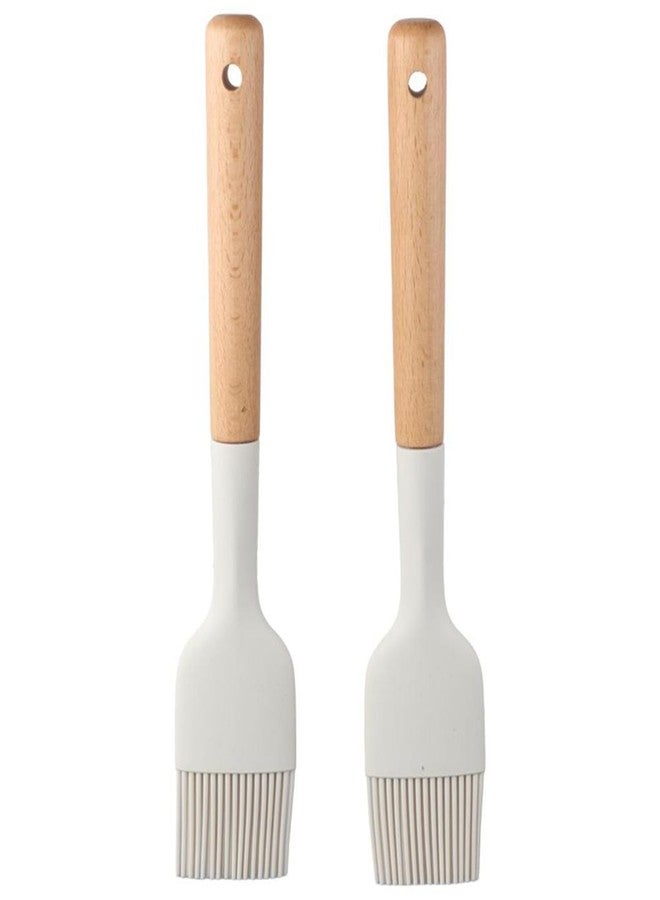 hobbyme 2Pcs Silicone Oil Brush with Wooden Handle,Durable Basting Brush Pastry Brush,Easy to Clean,White Food Brushes for Cooking Baking Grilling - Image 1