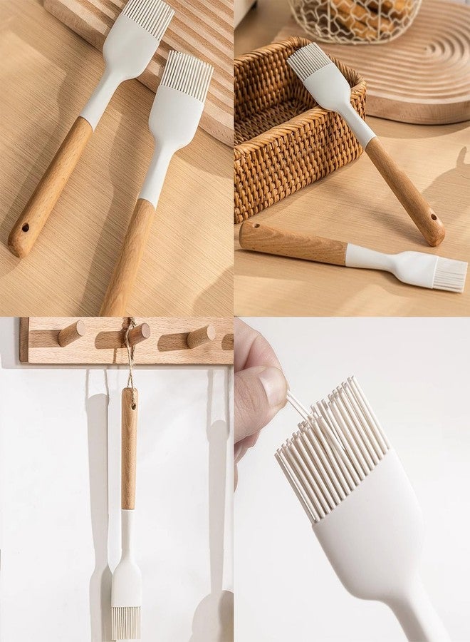 hobbyme 2Pcs Silicone Oil Brush with Wooden Handle,Durable Basting Brush Pastry Brush,Easy to Clean,White Food Brushes for Cooking Baking Grilling - Image 2