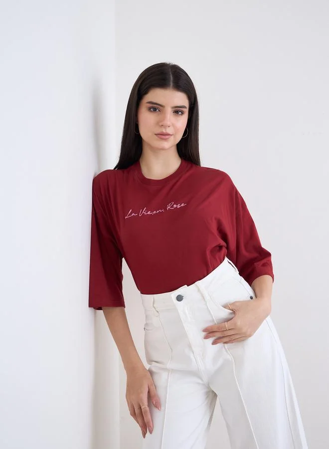 Styli Styli Red La Vie En Rose Graphic Oversized T-Shirt